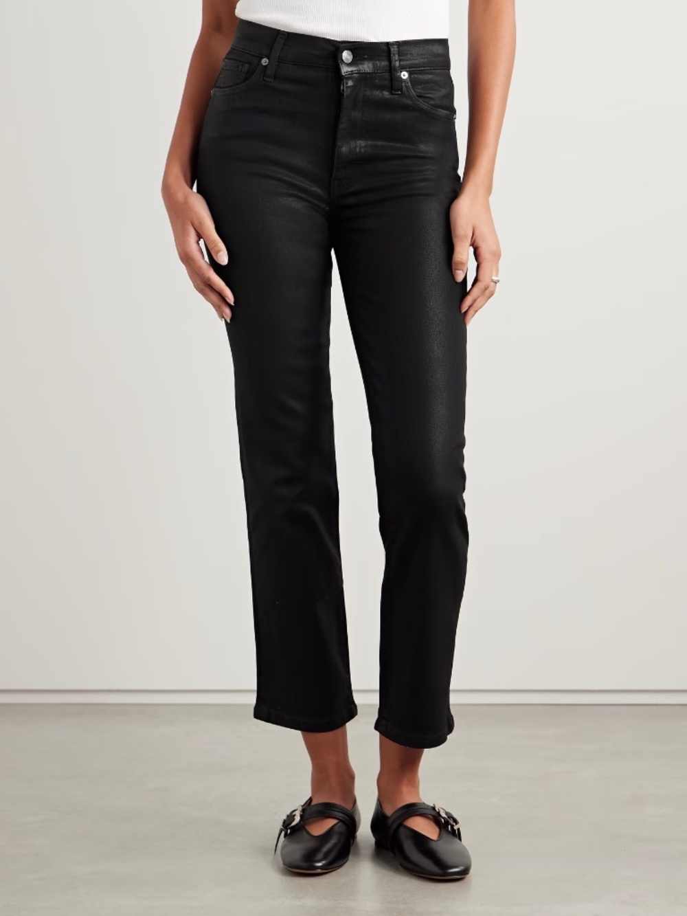 Frame Le Sleek coated high-rise straight-leg jeans 32
